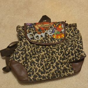 Leopard Print Backpack with Cartoon Design